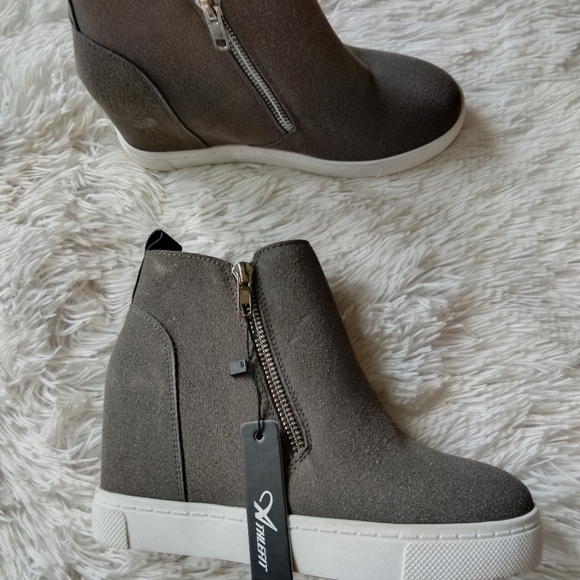 New women's Sz 6 Athlefit dual zipper fashion casual grey sneakers booties - Picture 9 of 12